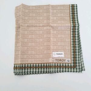 Toroy Vintage Cotton Handkerchief Pocket Square Designer Tan Green 18" Pipe